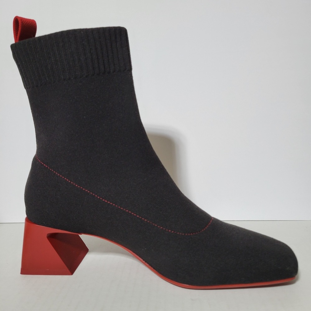 Vivaia Regina Pro Square Toe Heeled Boots Red Block Heel Black Sz 41.5 Sz 10 - Picture 4 of 7
